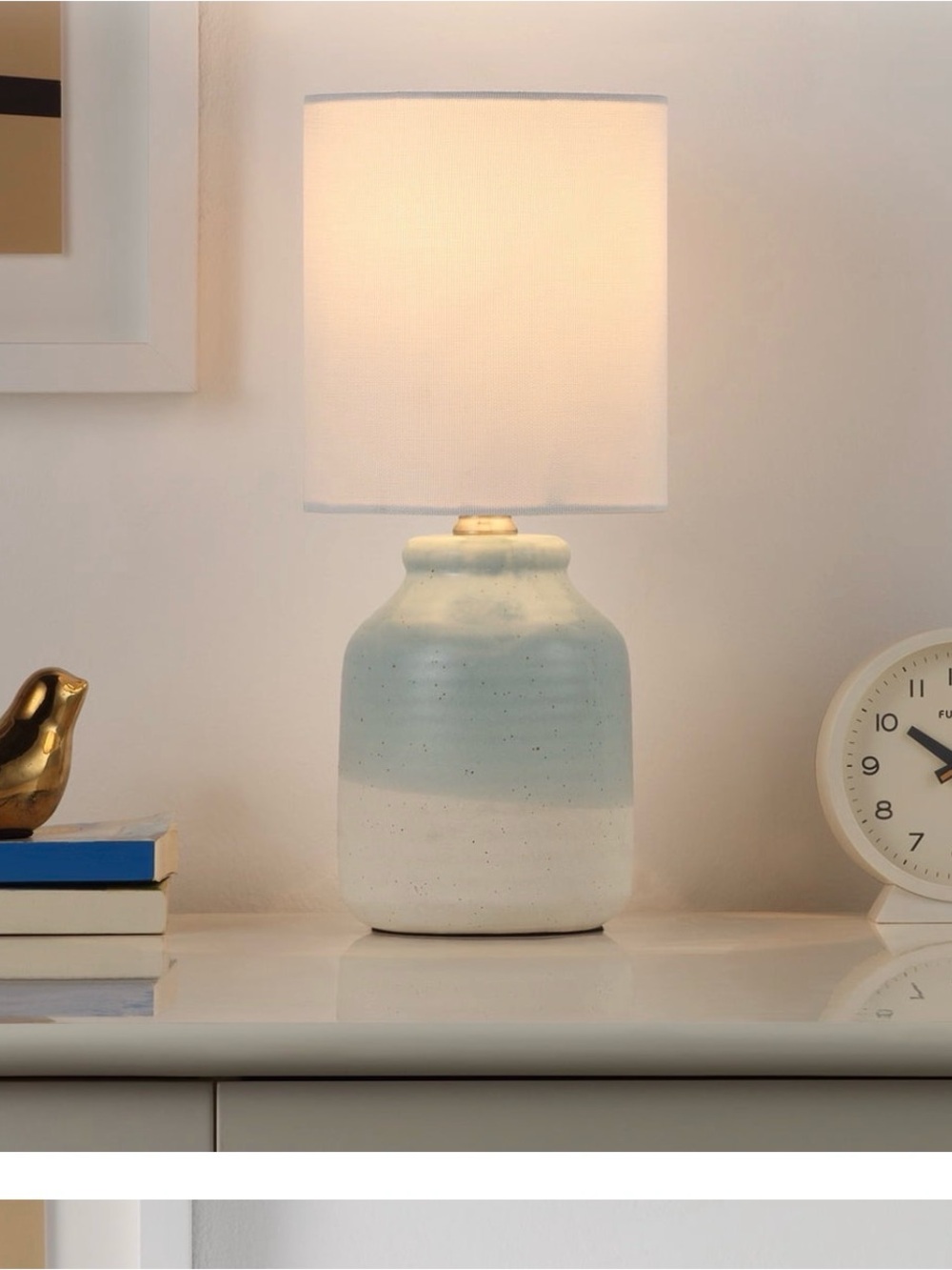 Mainstays Two-Tone Ceramic Table Lamp in Light Blue and White